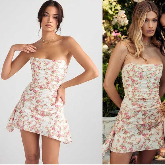 House of CB ‘Jasmine’ Rose Print Draped Corset Dress NWOT - Picture 16 of 17